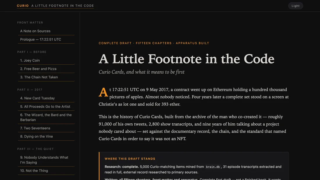 A Little Footnote in the Code — the Curio Cards book